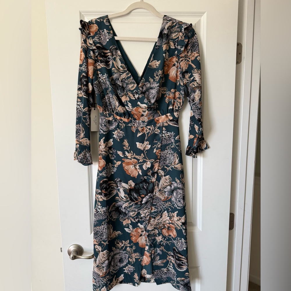 NWT ALI & JAY Floral Long Sleeve Dress in Teal and Peach sz S